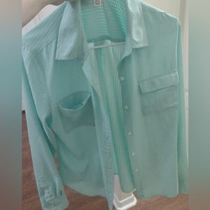 Calvin Klein teal blouse medium button up shirt long sleeves